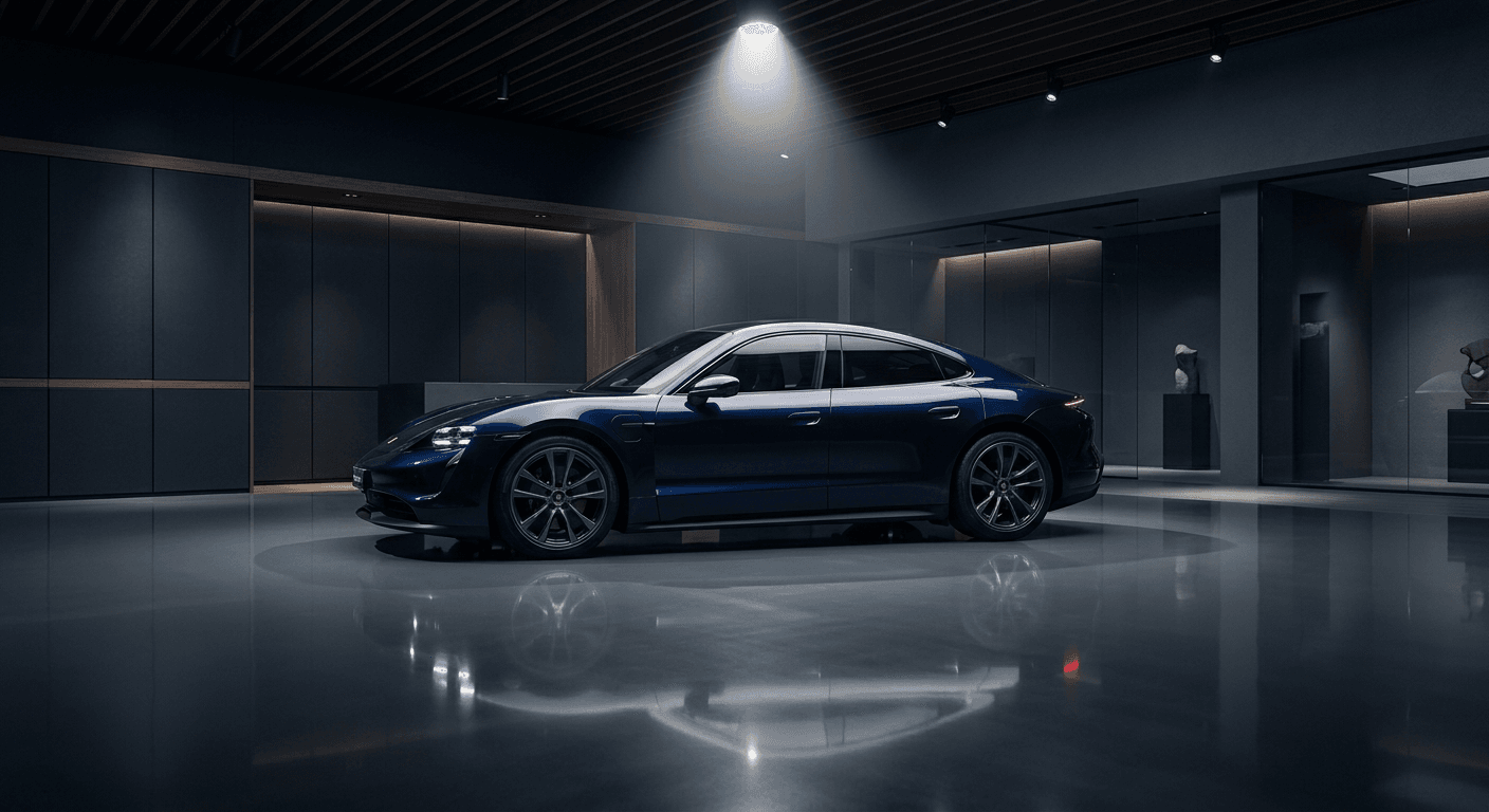 Premium-Autohaus mit Fahrzeug im Showroom