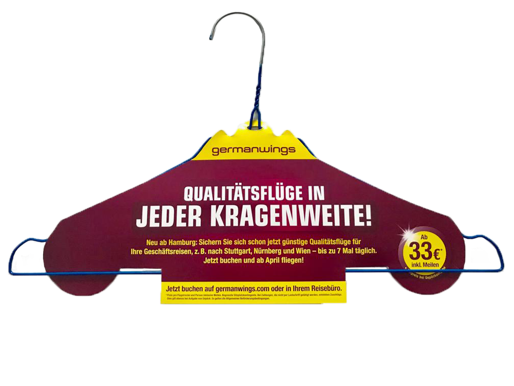 Kleiderbügelwerbung Flyer von germanwings